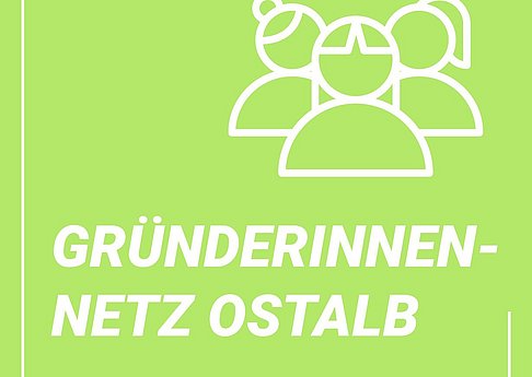 Logo des Gründerinnen-Netzwerkes Ostalbkreis mit weißer Schrift auf grüner Fläche