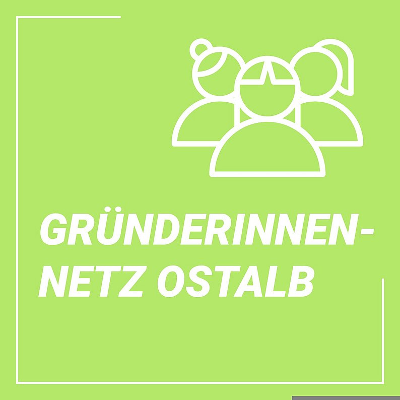 Logo des Gründerinnen-Netzwerkes Ostalbkreis mit weißer Schrift auf grüner Fläche